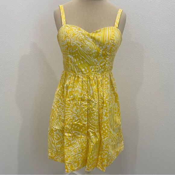 Lilly Pulitzer Christine Dress Yellow White Sunglow Fit &Flare Mini Women's Sz 0 - Picture 3 of 6